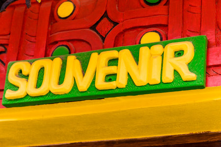 Copan Town, Copan, Honduras. February 2018. A typical view of a sign for a souvenir store in Copan Town in Hondurasのeditorial素材