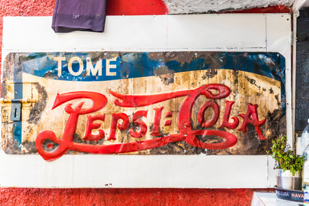 Varadero Cuba. January 2018. A pepsi Cola vintage sign in a bar in Varadero in Cuba