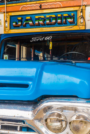 Jardin Colombia. April 2018. A view of colorful local bus in jardin in Colombiaのeditorial素材