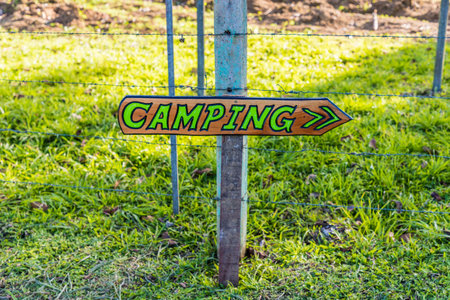 La Fortuna, Costa Rica. March 2018. A view of a siign saying camping in Costa Ricaのeditorial素材