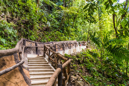 La Fortuna, Costa Rica. March 2018. A view of stair leading to Rio Celeste in Costa Rica