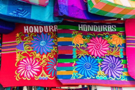 Copan Honduras. February 2018. Souvenir bags for sale in Copan in Hondurasのeditorial素材