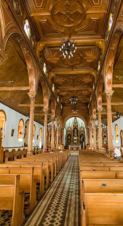 Guatepe Colombia. March 2018. A view of the interior of the Church of Nuestra Senora del Carmen in Guatape in Colombiaのeditorial素材