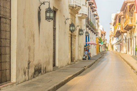 Cartagena Colombia. March 2018. A view of local street in Cartagena in Colombiaのeditorial素材