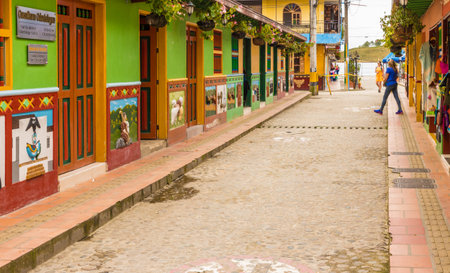 Guatape, Colombia. April 2018. A view of typically colourful buildings in Guatape Colombia.のeditorial素材