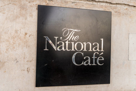 London. september 2018. A view of a sign outside the The national Portrait gallery in londonのeditorial素材