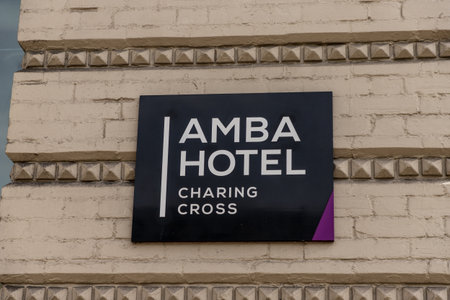 London. september 2018. A view of a sign outside The Amba Hotel in londonのeditorial素材