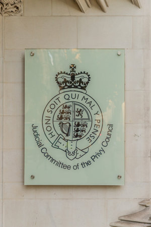 London. September 2018. A view of a sign for The Judicial Commmittee for the Privy Council in Londonのeditorial素材