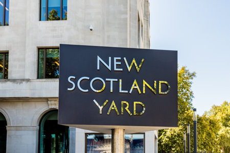 London. October 2018. A view of the a sign outside New Scotland Yard in Londonのeditorial素材