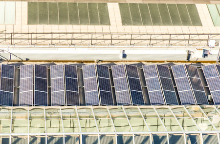 London. October 2018. A view of solar panels on a roortop in London