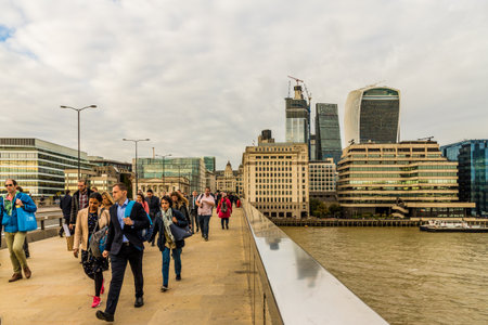 London October 2018. A view of people walking on London Bridge in London