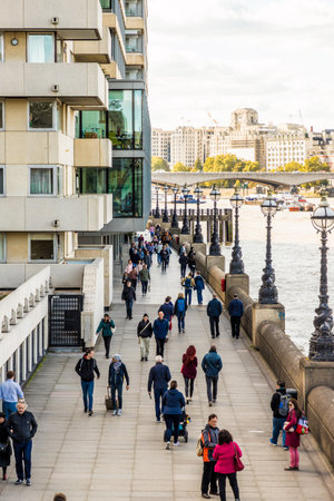 London October 2018. A view of the riverside along the Thames in London.のeditorial素材