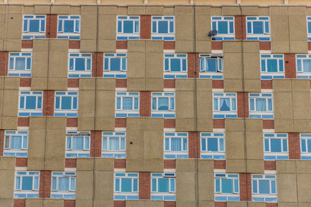 London October 2018. A view of symetrical windows on an estate in Bethnal green in Londonのeditorial素材