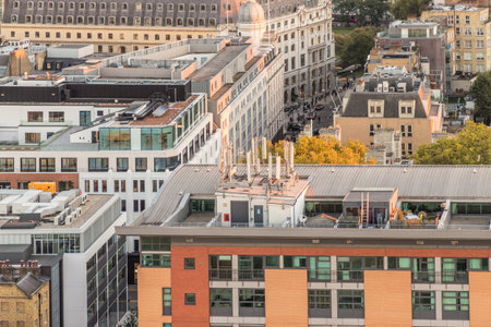 London October 2018. A view of a mobile phone mast base station on a rooftop in Londonのeditorial素材