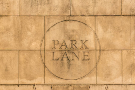 London October 2018. A view of a sign for park lane in Londonのeditorial素材