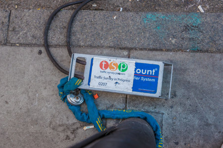 London October 2018. A view traffic survey equipment of in Londonのeditorial素材