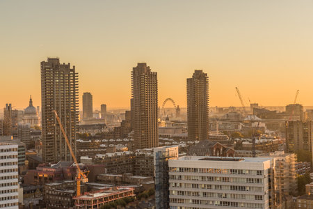 London. October 2018. A view of the City of London skyline at sunset in londonのeditorial素材