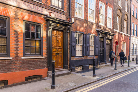 London. October 2018. A view of the Fournier street conservation area in londonのeditorial素材