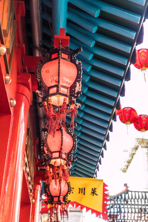 London. november 2018. A view of chinese lantern decorations in China town in Londonのeditorial素材
