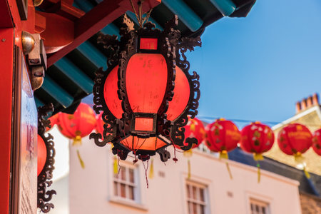 London. november 2018. A view of chinese lantern decorations in China town in Londonのeditorial素材
