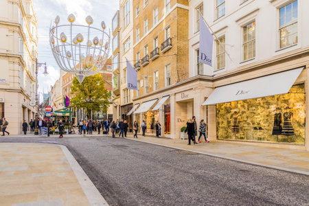London. November 2018. A view of the Dior store and New Bond Street in Mayfair in London