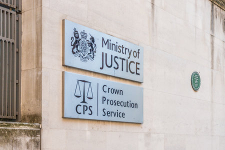 London. November 2018. A view of a sign for the Ministry of Justice and Crown Prosecution Service in...