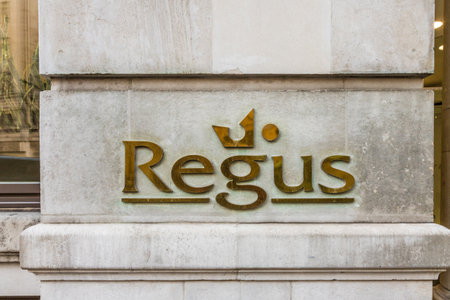 London. November 2018. A view of a Regus sign in Londonのeditorial素材