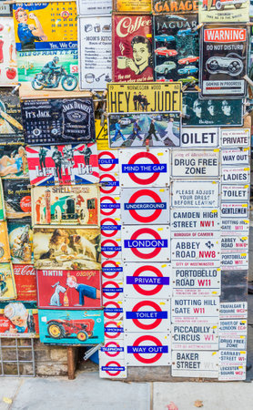 London. November 2018. A view of souvenirs for sale at Portobello Road Market in Londonのeditorial素材