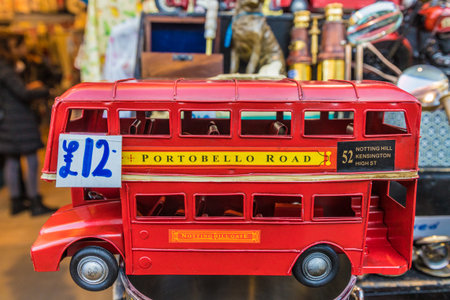 London. November 2018. A view of souvenirs for sale at Portobello Road Market in Londonのeditorial素材