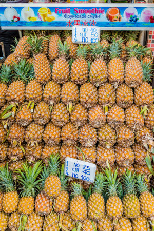 A tropical fruit stall in Thailand Asiaの写真素材