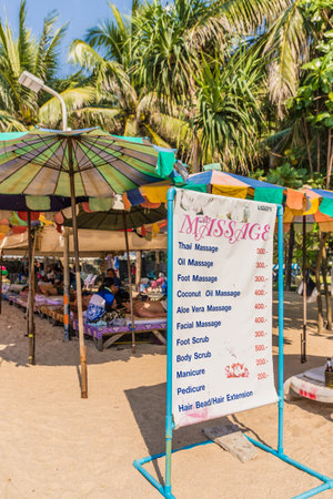 January 2019. Kamala Phuket Thailand. A view of a massage shop on Kamala beach in kamala Phuket Thailandのeditorial素材