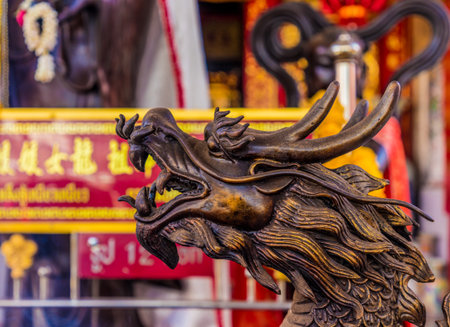 January 2019. Phuket Town Thaialnd. Ornate detail at Jui Tui temple in Phuket Town Thailandの写真素材