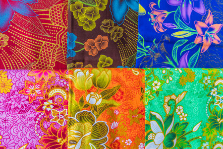 January 2019. Phuket Town Thaialnd. A view of colorful local patterned material for sale in Phuket Town Thailandのeditorial素材