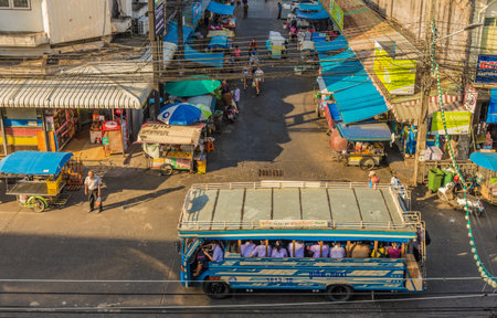 January 2019. Phuket Town Thailand. An aerial street scene in Phuket Town Thailandのeditorial素材