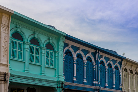 January 2019. Phuket Town Thailand. Colorful architecture in Phuket Town in Thailandのeditorial素材