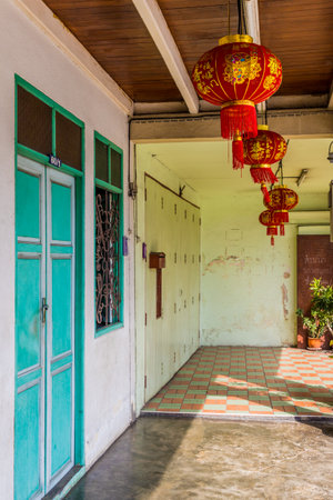 January 2019. Phuket Town Thailand. Colorful architecture in Phuket Town in Thailandのeditorial素材