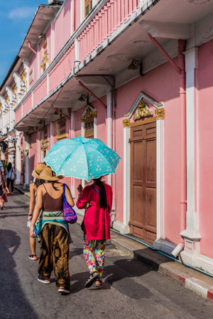January 2019. Phuket Town Thailand. Colorful architecture in Phuket Town in Thailandのeditorial素材