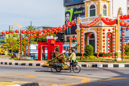 January 2019. Phuket Town Thailand. Phuket road roundabout in Phuket Town in Thailandのeditorial素材