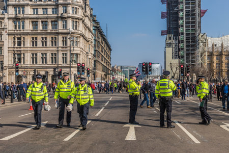 Friday March 29 2019. London. Uk. A scene at he march to leave the EU by Brexit supporters at parliament Square in Westminster.のeditorial素材