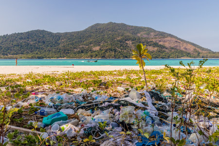 February 2019. Ko Lipe Tarutao National Marine Park Thailand. A view of plastic waste in Ko Lipe...