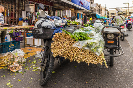 February 2019. Phuket Town Thailand. A market scene at the 24 hour local fruit market in old Phuket Townのeditorial素材