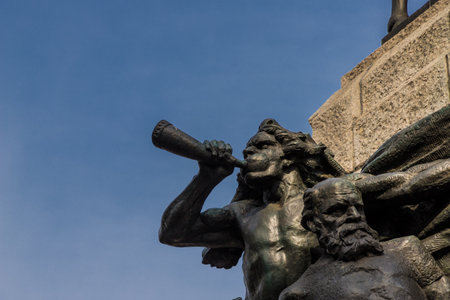 Krakow, Poland, Europe. April 2019. Detail on The Grunwald Monument in Krakow Polandのeditorial素材