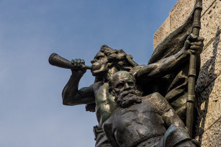 Krakow, Poland, Europe. April 2019. Detail on The Grunwald Monument in Krakow Polandのeditorial素材