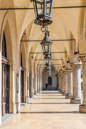 Krakow Poland. April 16 2019. Cloth Hall in Krakow medieval Old Town Main Squareのeditorial素材
