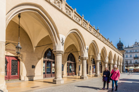 Krakow Poland. April 16 2019. Cloth Hall in Krakow medieval Old Town Main Squareのeditorial素材
