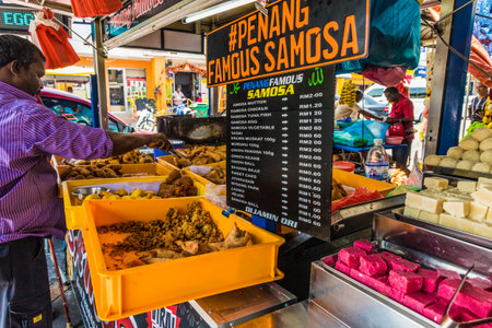 George Town Penang Malaysia. March 6 2019. A local food market stall in Little India in George Town Malaysiaのeditorial素材
