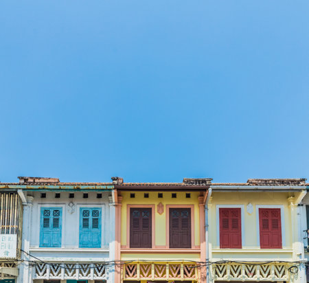 George Town Penang Malaysia. March 6 2019. Colourful local architecture in Little India in George Town Malaysiaのeditorial素材