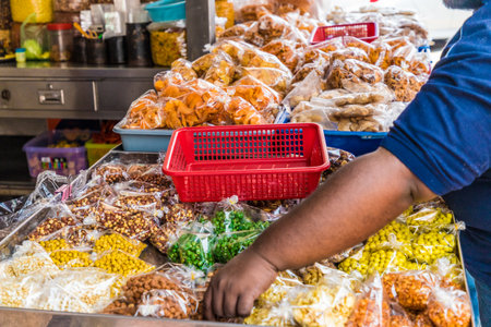 George Town Penang Malaysia. March 6 2019. A local food market stall in Little India in George Town...