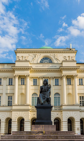 Warsaw Poland. April 25 2019. A view the Nicolaus Copernicus Monument outide the Polish Academy of Sciences of in Warsaw in Polandのeditorial素材