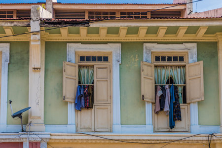 George Town, Penang Island, Malaysia. 8 March 2019. A view of traditional Chinese shophouse architecture in George Town Malaysiaのeditorial素材